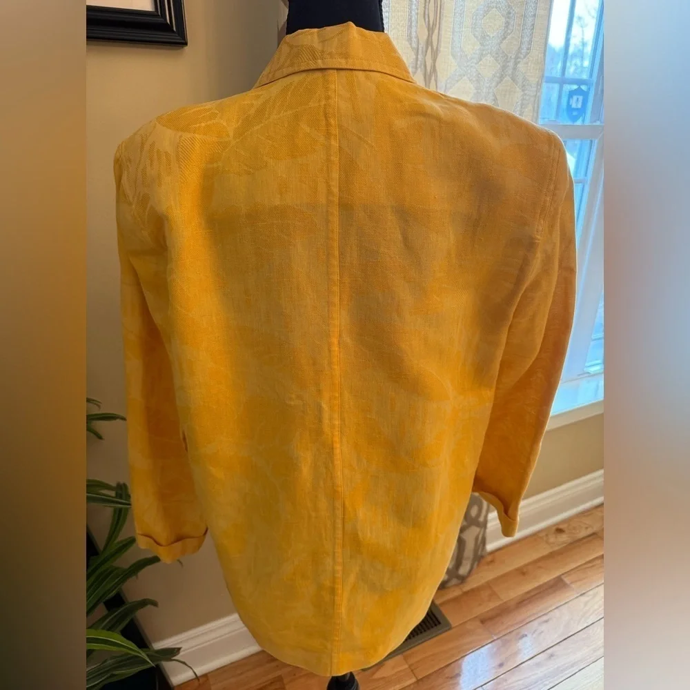 VTG Christian Dior 1 Button Cotton/Linen Yellow Palm Women’s Blazer Size 6 READ - Picture 6 of 16